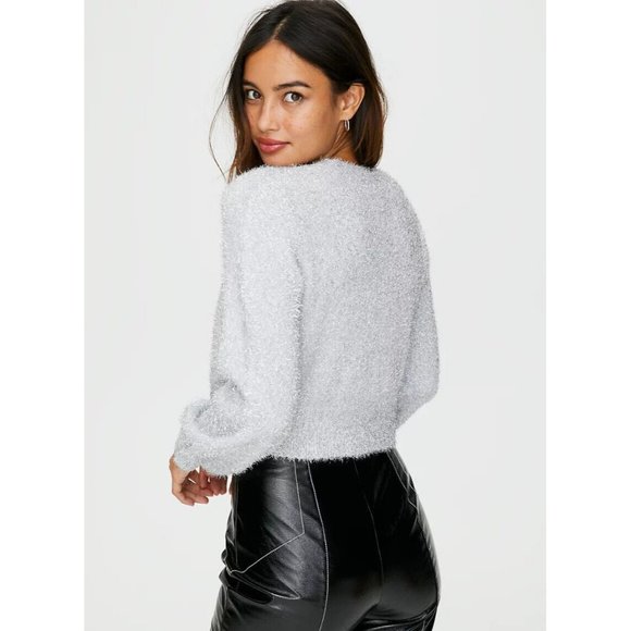 Aritzia SUNDAY BEST Kitten Chartreuse Yellow Fuzzy Knit Cropped Sweater, Size M - Picture 12 of 13